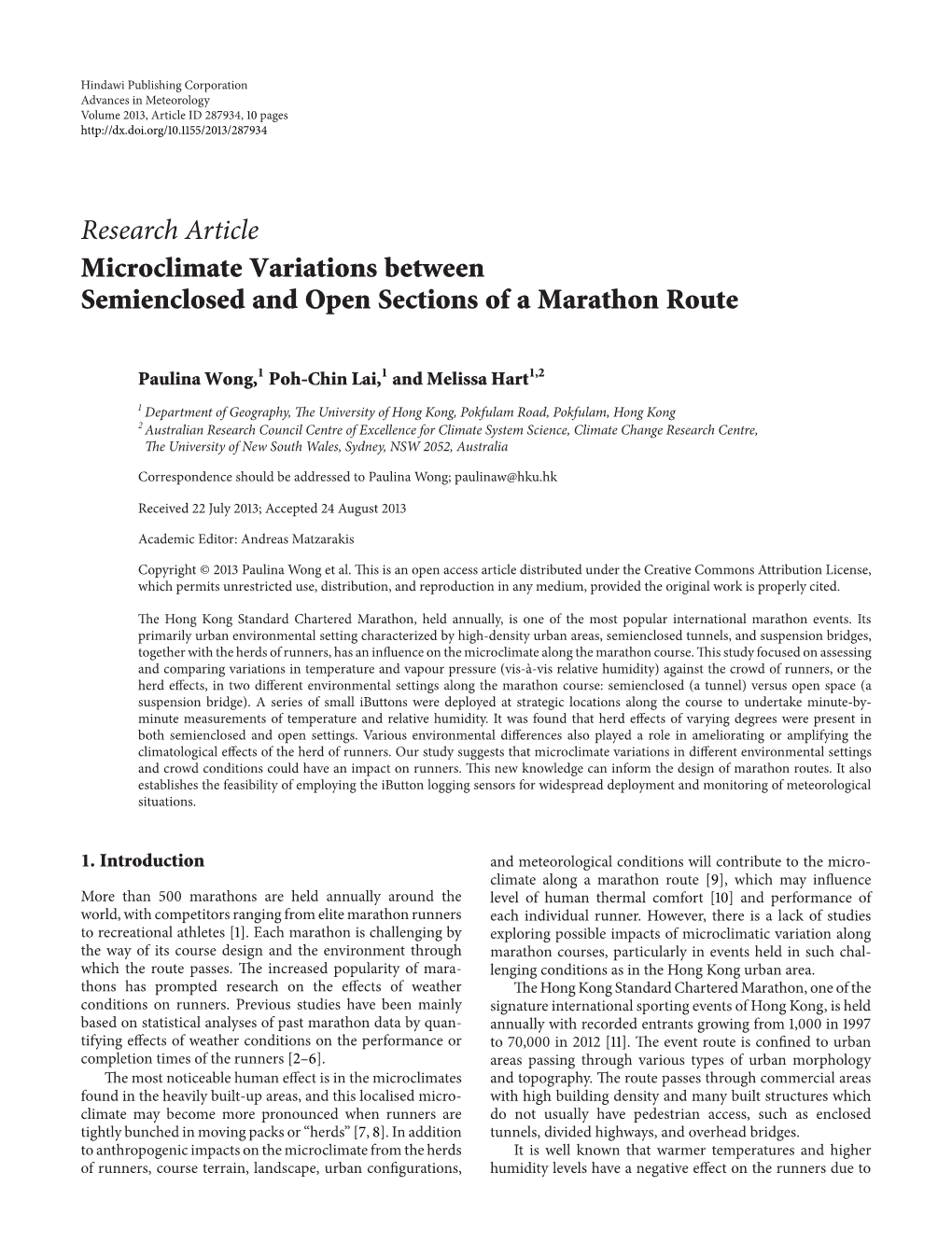 Microclimate Variations Between Semienclosed and Open Sections of a Marathon Route