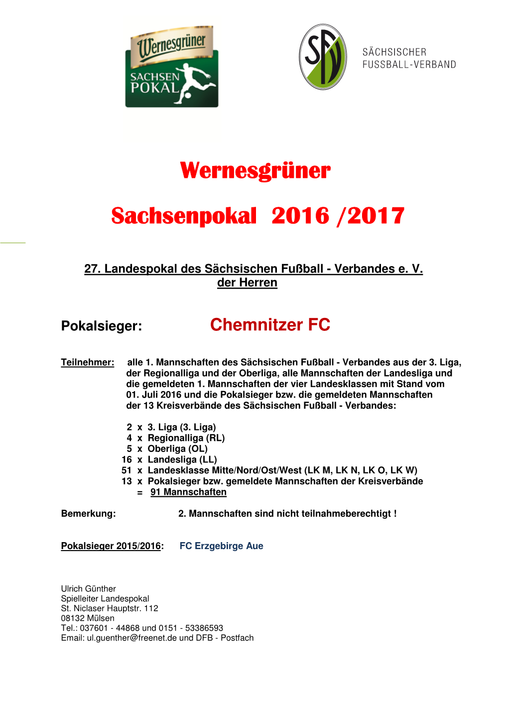 Wernesgrüner Sachsenpokal 2016 /2017