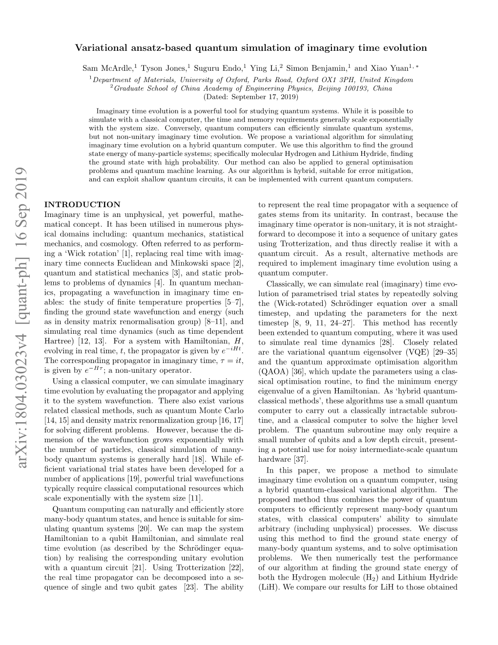 Variational Ansatz-Based Quantum Simulation of Imaginary Time Evolution