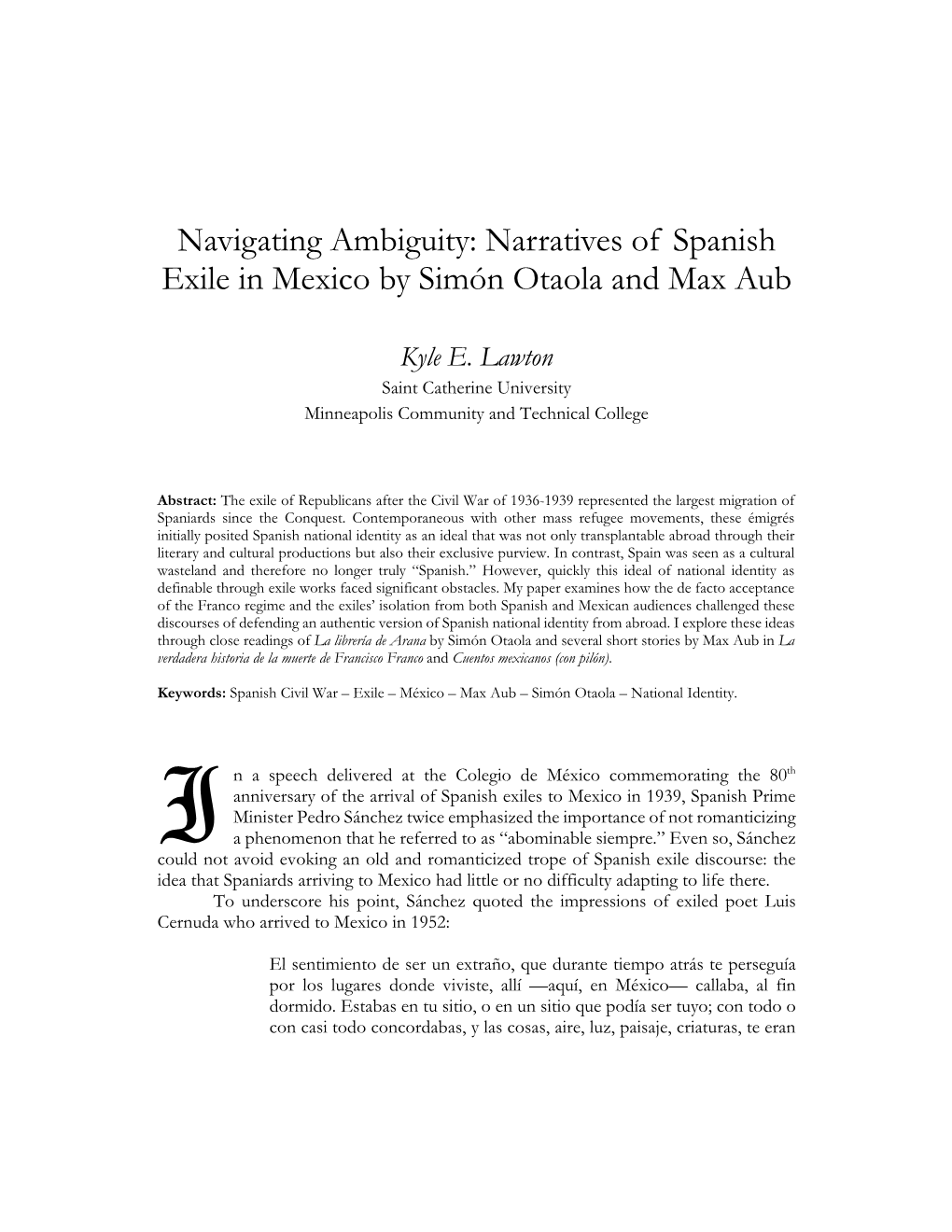 Narratives of Spanish Exile in Mexico by Simón Otaola and Max Aub