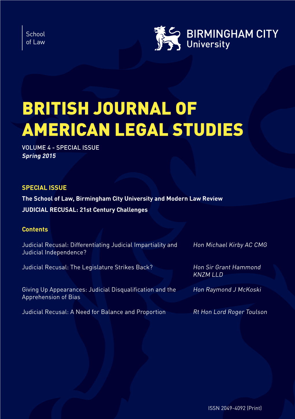 BRITISH JOURNAL of AMERICAN LEGAL STUDIES VOLUME 4 - SPECIAL ISSUE Spring 2015