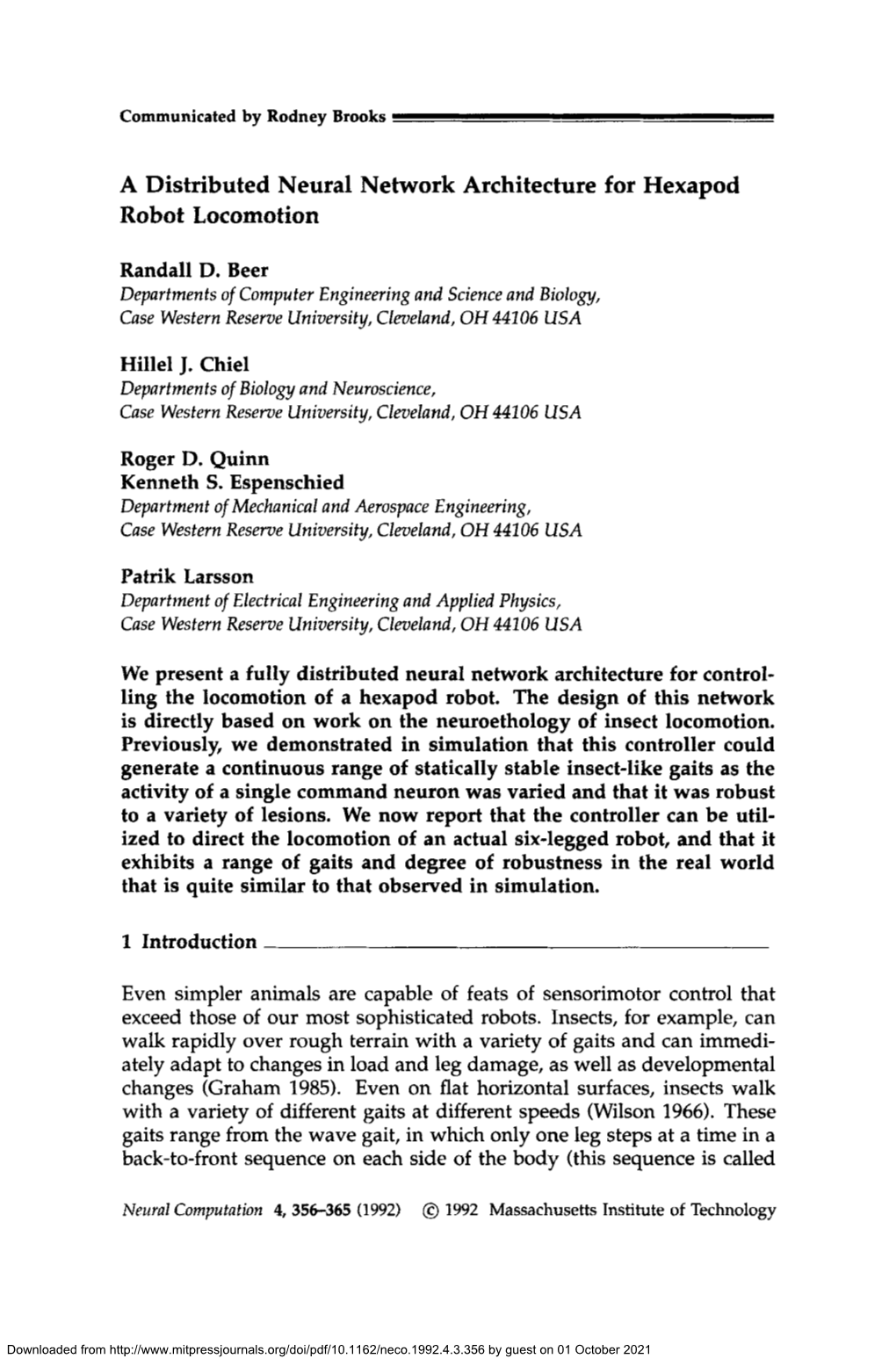 A Distributed Neural Network Architecture for Hexapod Robot Locomotion