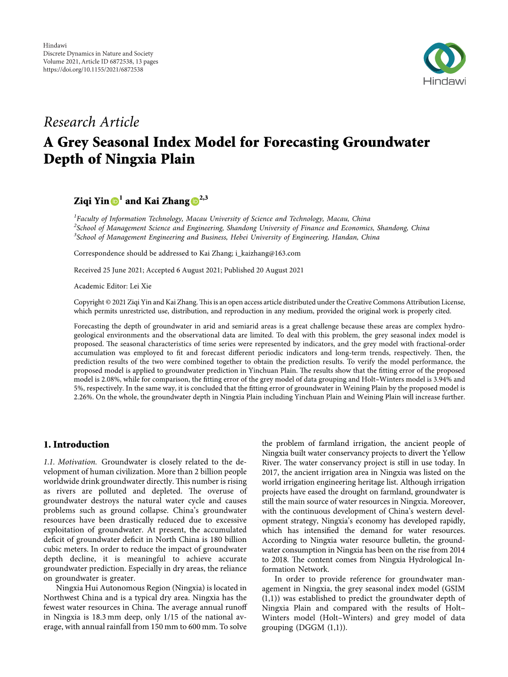 A Grey Seasonal Index Model for Forecasting Groundwater Depth of Ningxia Plain