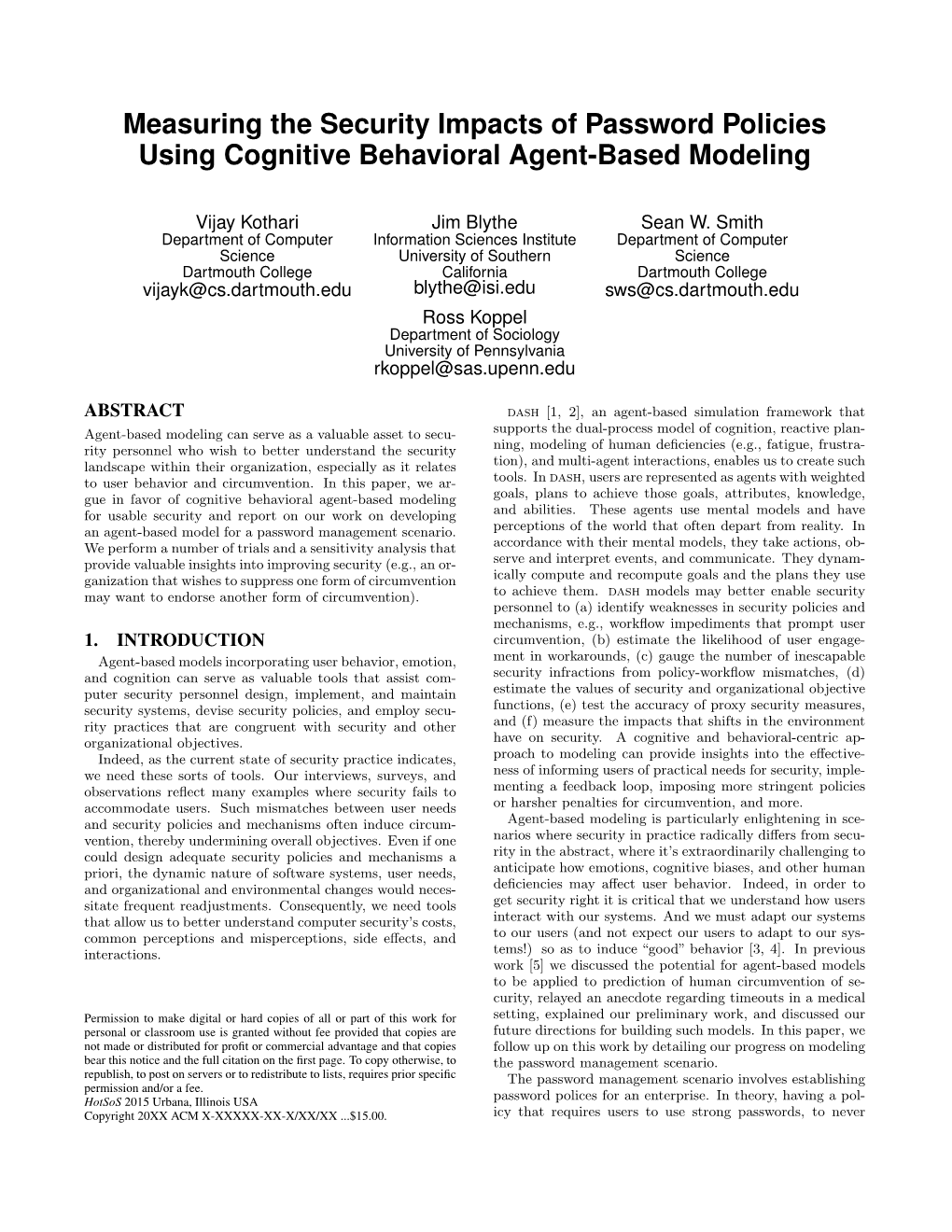 Measuring the Security Impacts of Password Policies Using Cognitive Behavioral Agent-Based Modeling