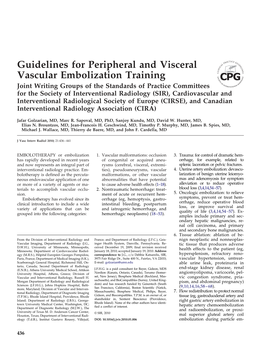 Guidelines for Peripheral and Visceral Vascular Embolization Training