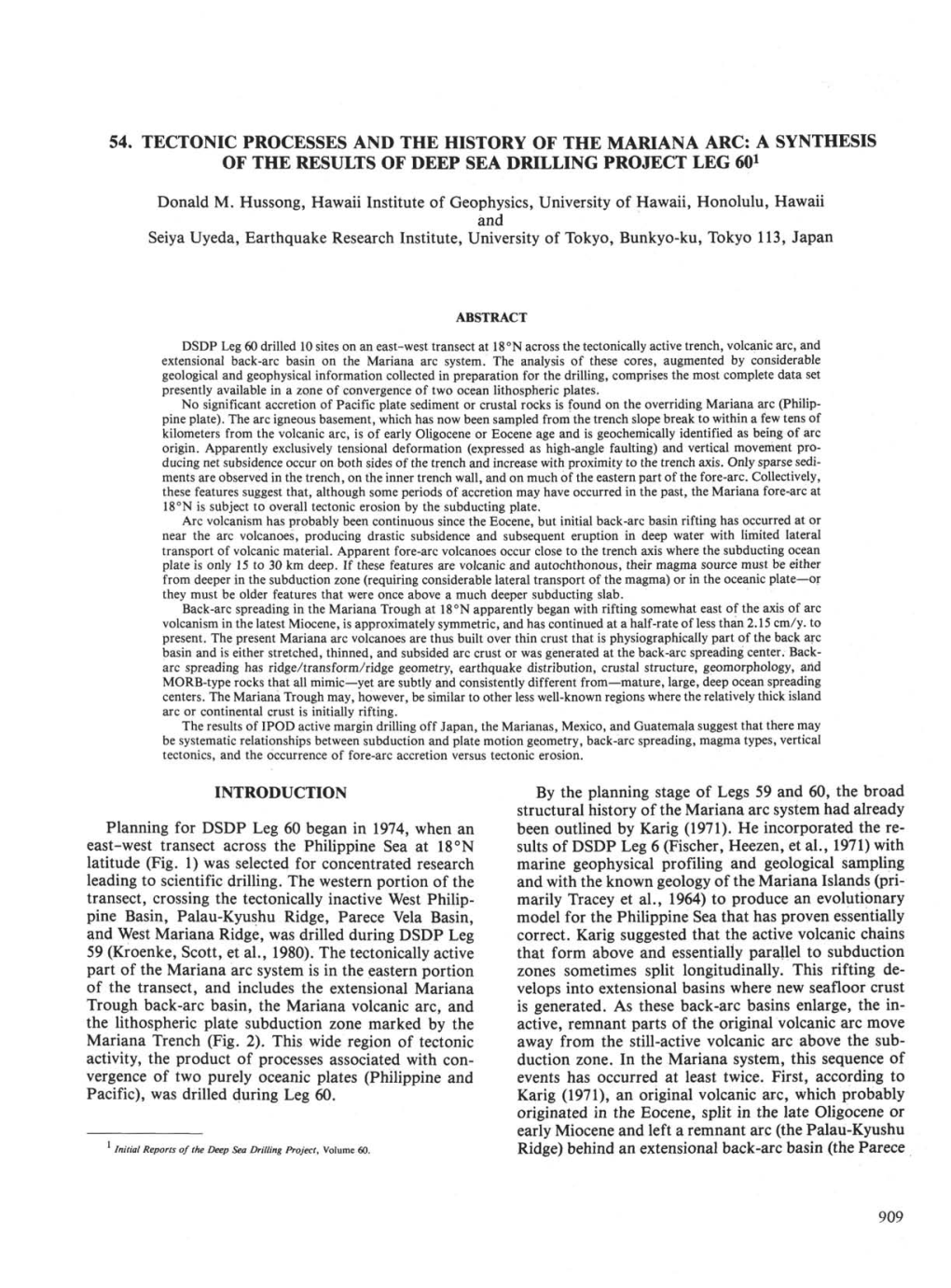 54. Tectonic Processes and the History of the Mariana Arc: a Synthesis of the Results of Deep Sea Drilling Project Leg 601