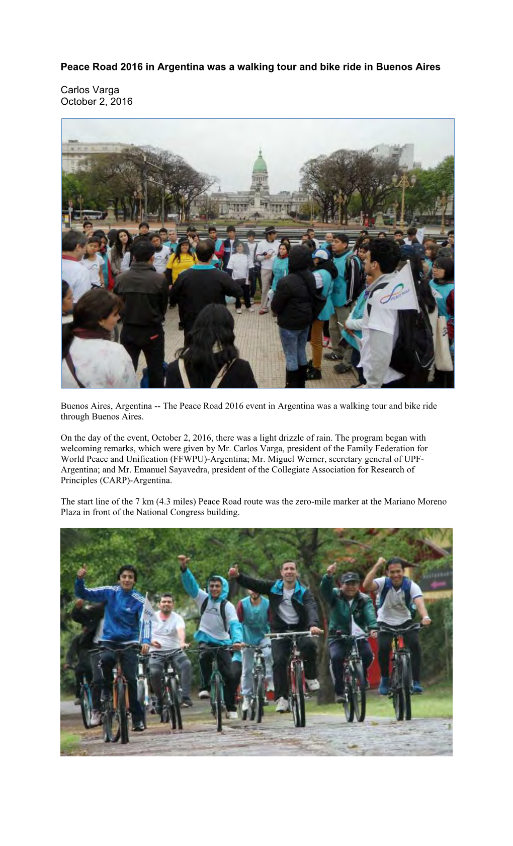 Peace Road 2016 in Argentina Was a Walking Tour and Bike Ride in Buenos Aires