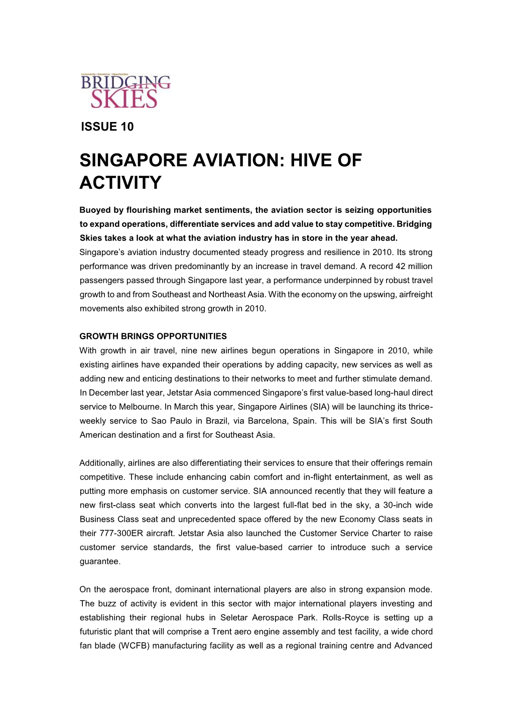 Singapore Aviation: Hive of Activity