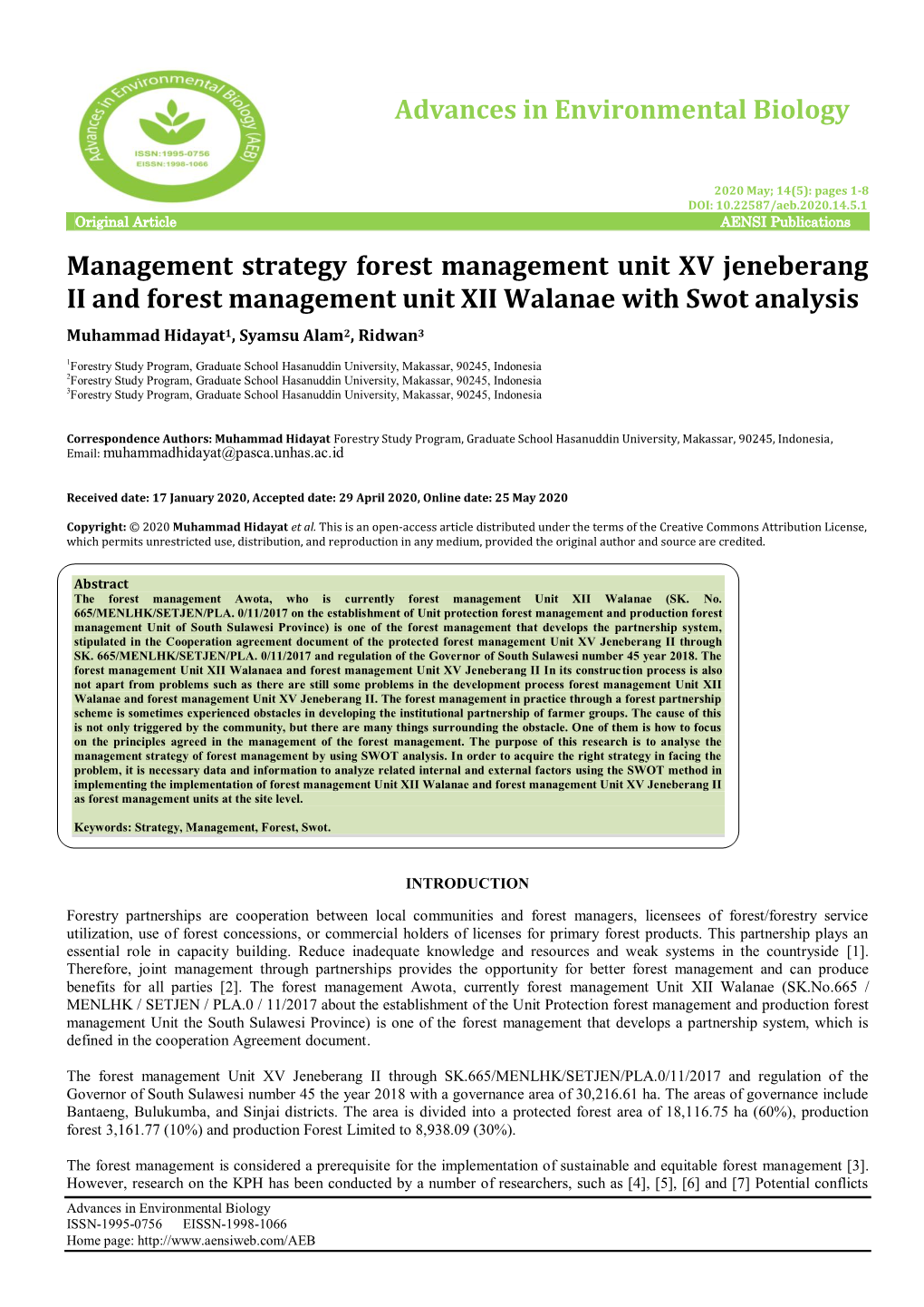 Advances in Environmental Biology Management Strategy Forest