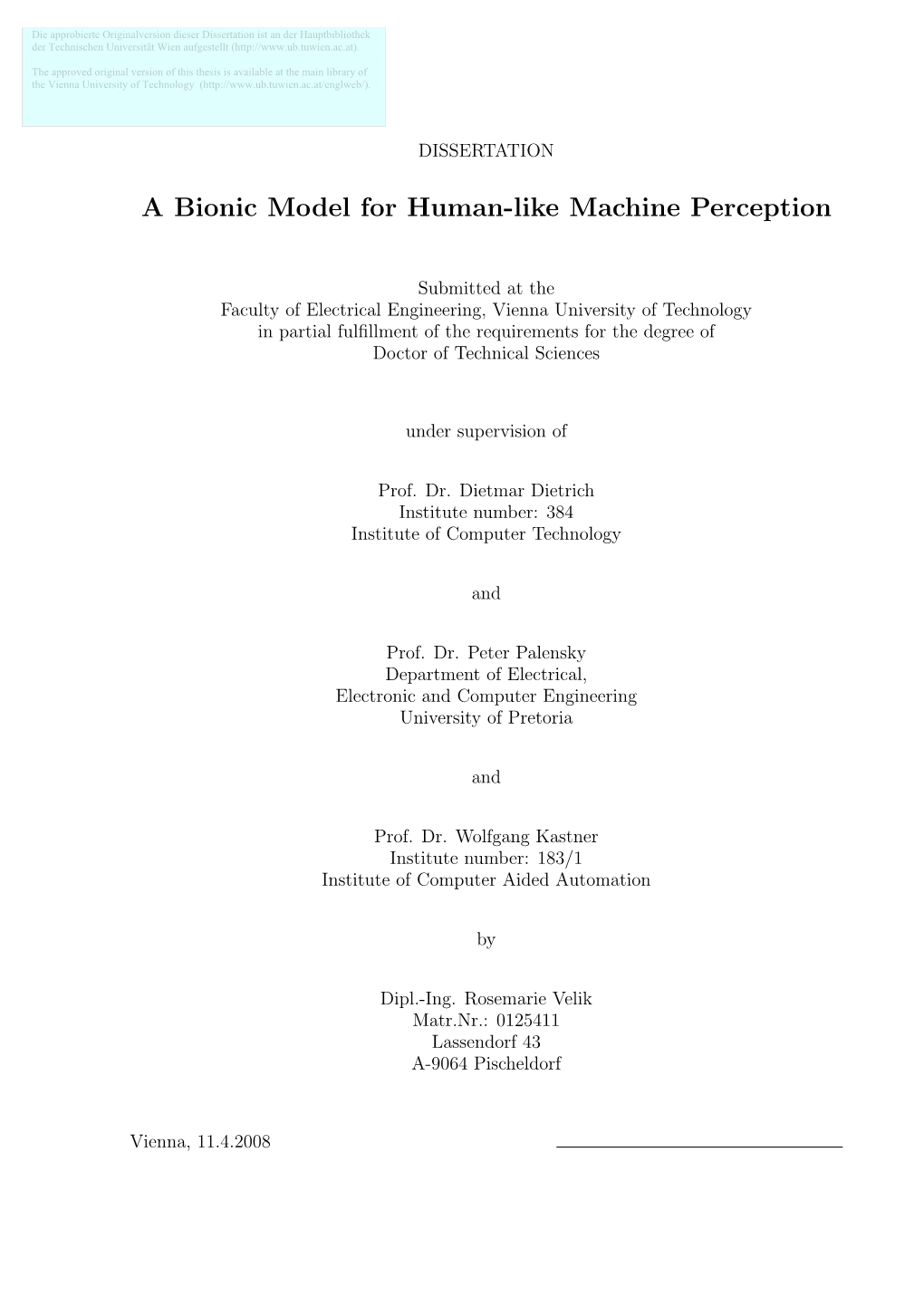 A Bionic Model for Human-Like Machine Perception