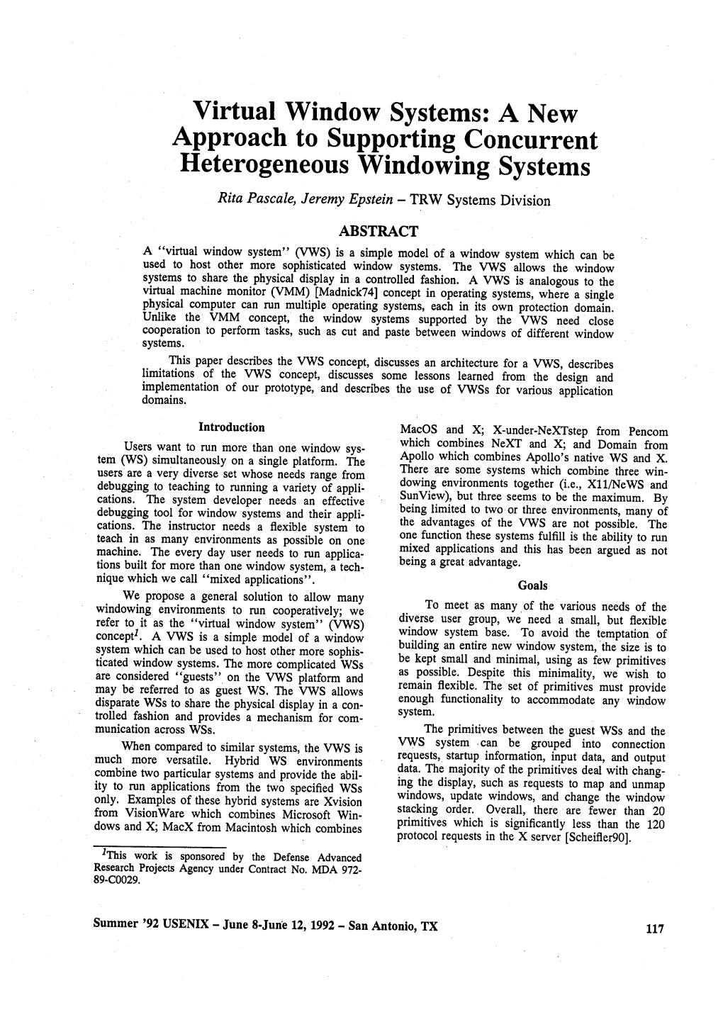 Virtual Window Systems