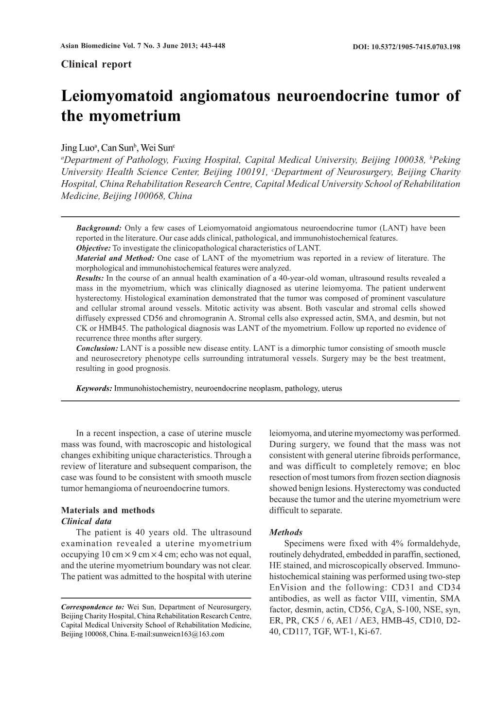 Leiomyomatoid Angiomatous Neuroendocrine Tumor of the Myometrium