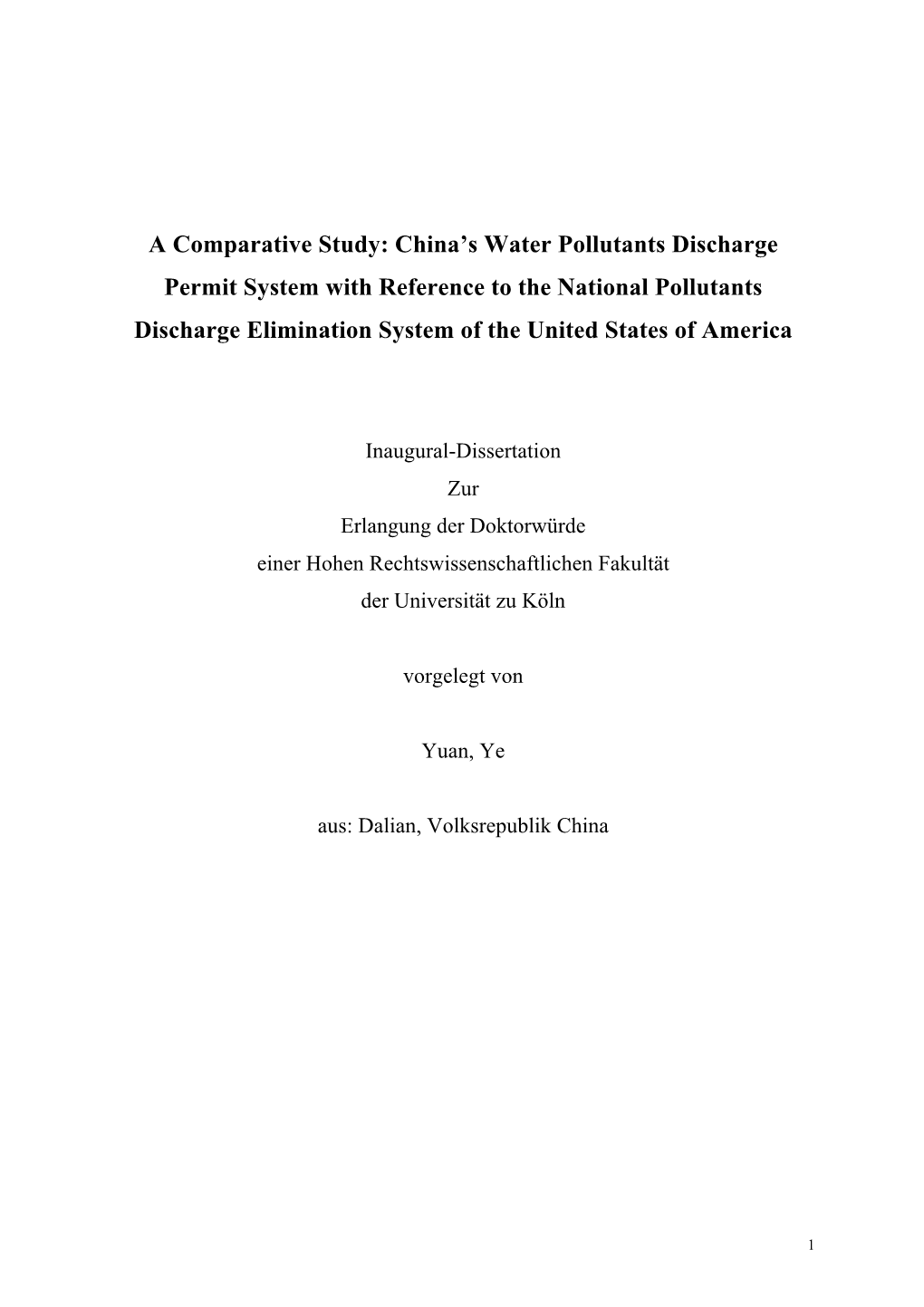 A Comparative Study: China's Water Pollutants Discharge Permit System