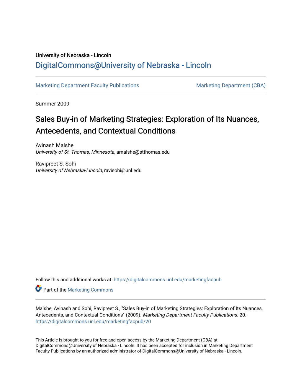 Sales Buy-In of Marketing Strategies: Exploration of Its Nuances, Antecedents, and Contextual Conditions