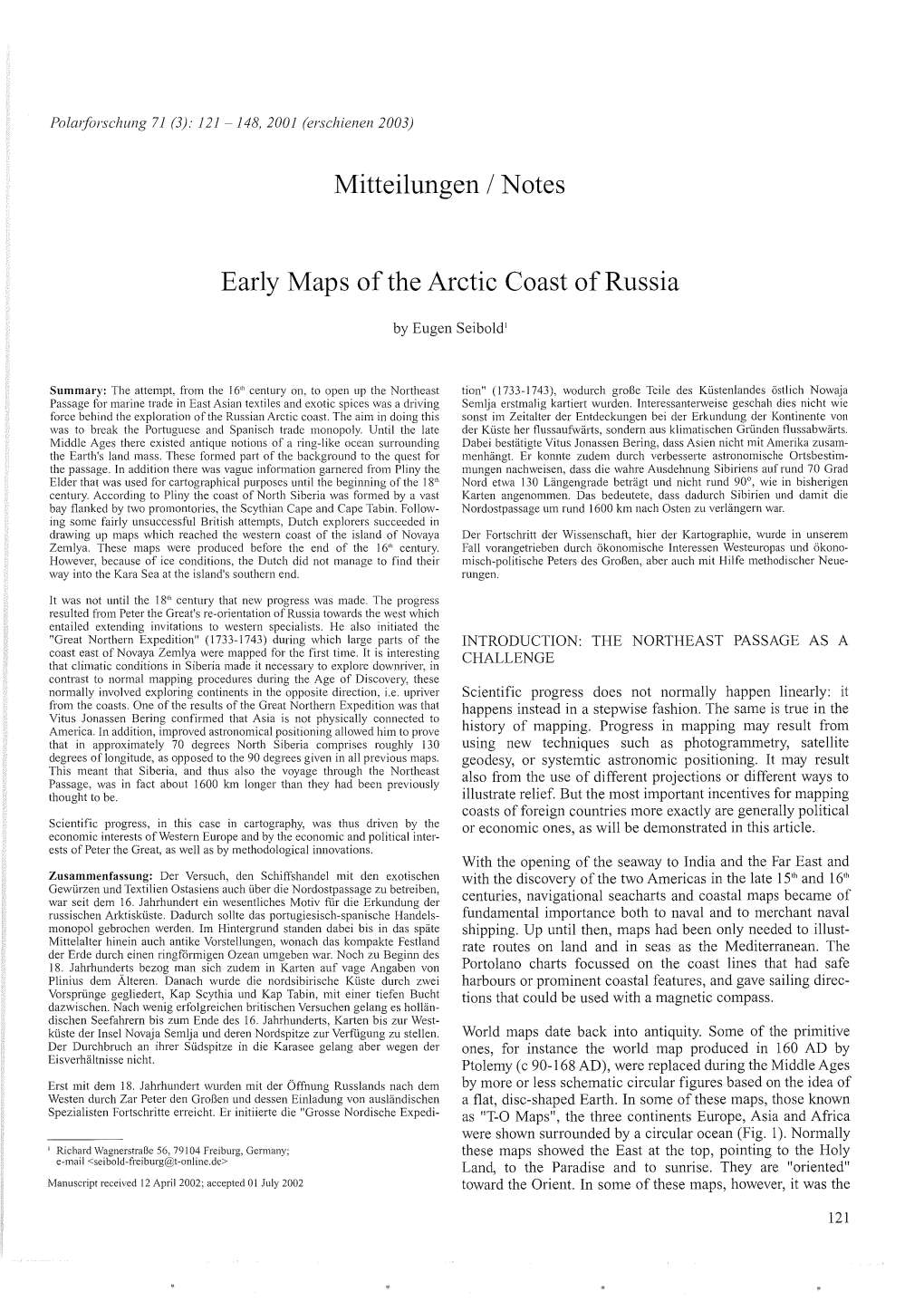 Mitteilungen / Notes Early Maps of the Arctic Coast of Russia