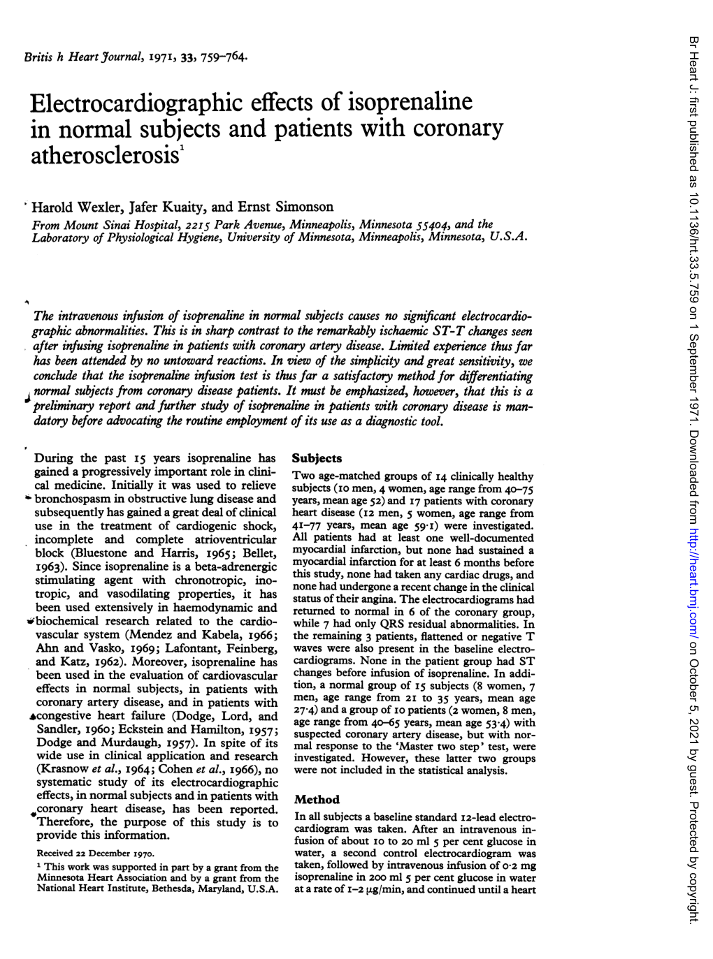 Electrocardiographic Effects of Isoprenaline in Normal Subjects and Patients with Coronary Atherosclerosis1