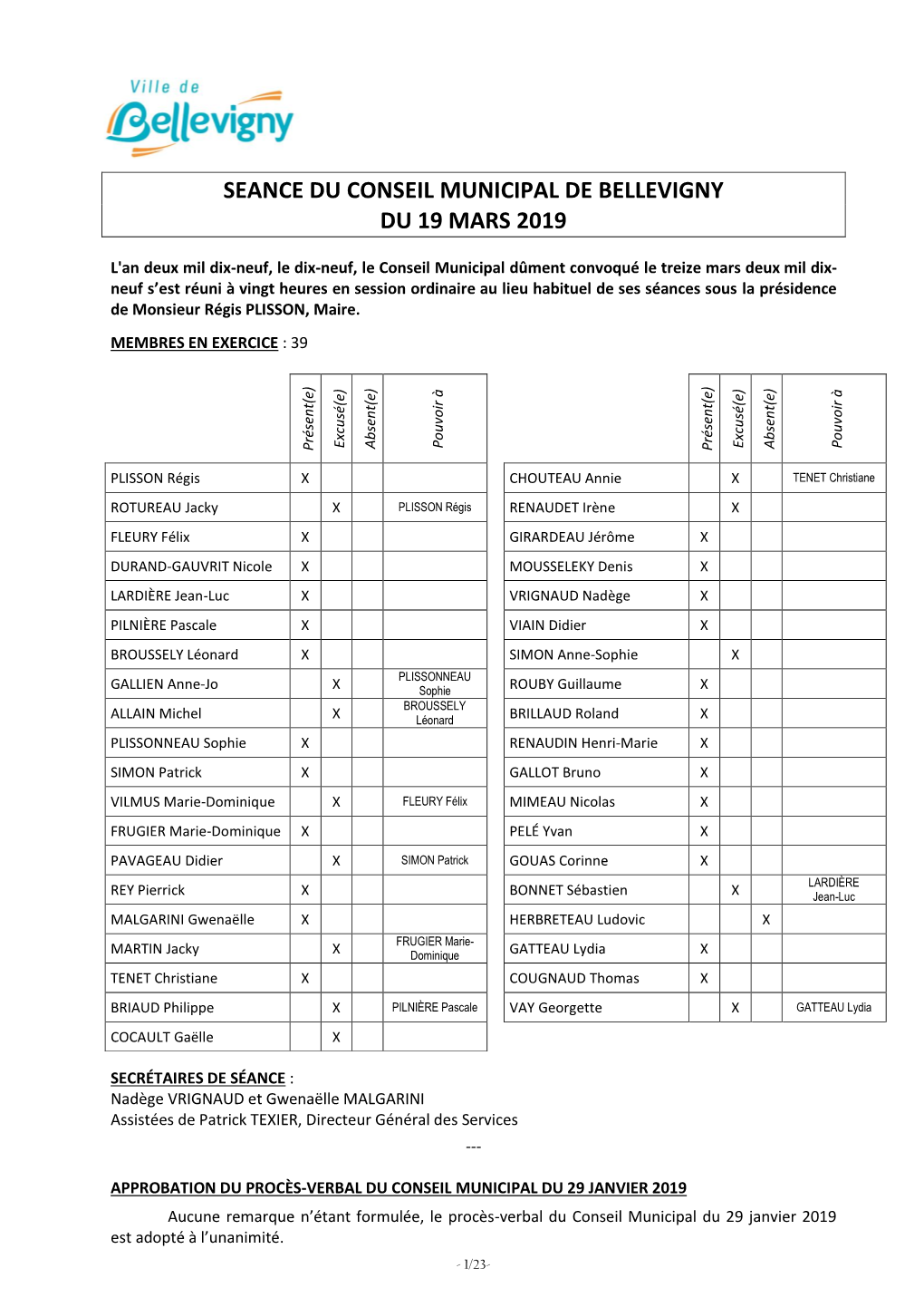 Seance Du Conseil Municipal De Bellevigny Du 19 Mars 2019