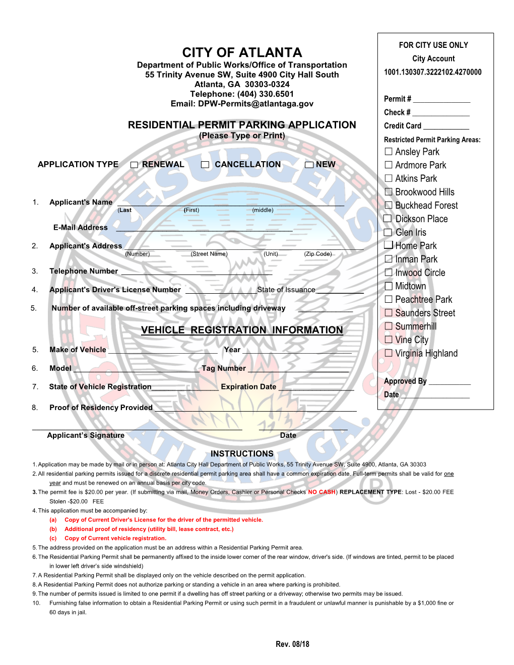 Public Off-Street Parking Facility Permit Application