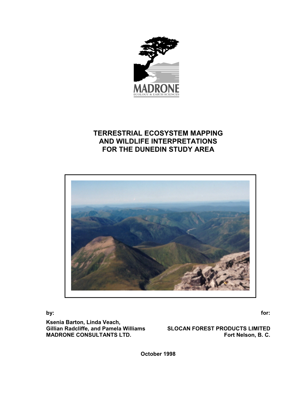 Terrestrial Ecosystem Mapping and Wildlife Interpretations for the Dunedin Study Area