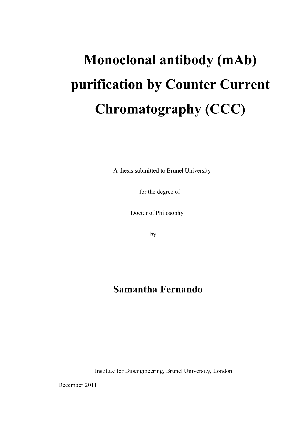 Mab) Purification by Counter Current Chromatography (CCC