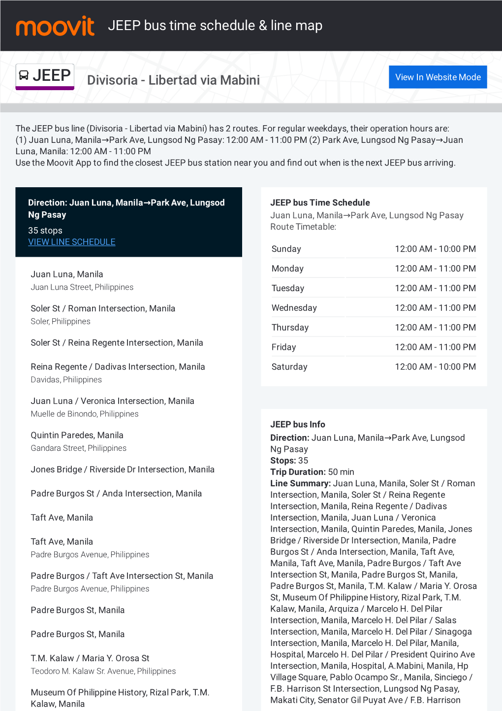 JEEP Bus Time Schedule & Line Route