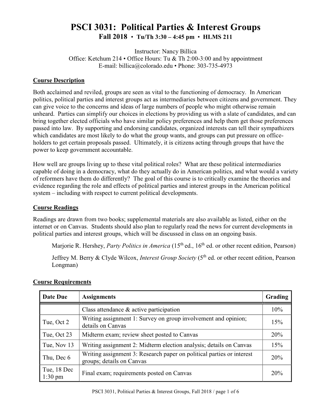 PSCI 3031: Political Parties & Interest Groups