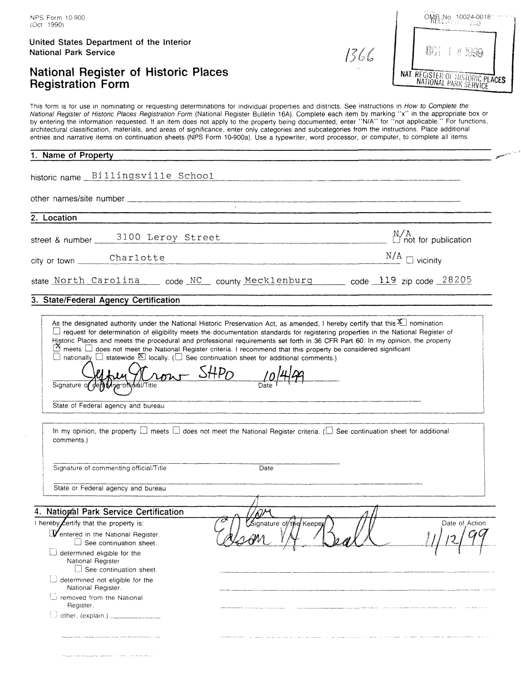 Billingsville School Name of Property County and State 10