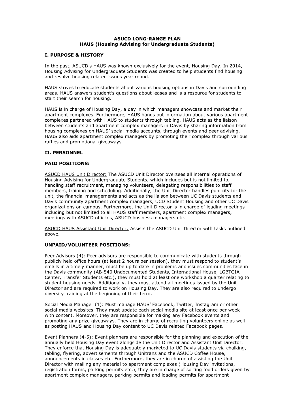 Asucd Long-Range Plan