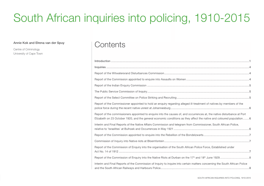 South African Inquiries Into Policing, 1910-2015