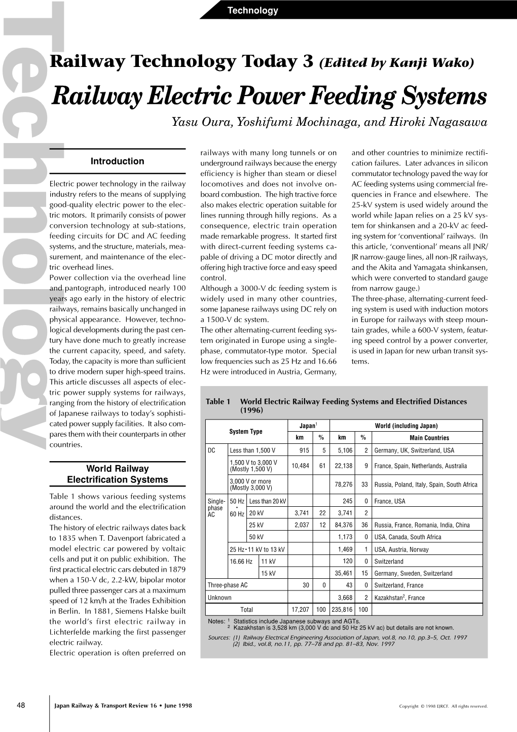 Railway Electric Power Feeding Systems Yasu Oura, Yoshifumi Mochinaga, and Hiroki Nagasawa