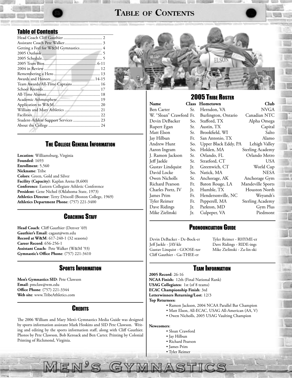 2005 TRIBE ROSTER Application to W&M