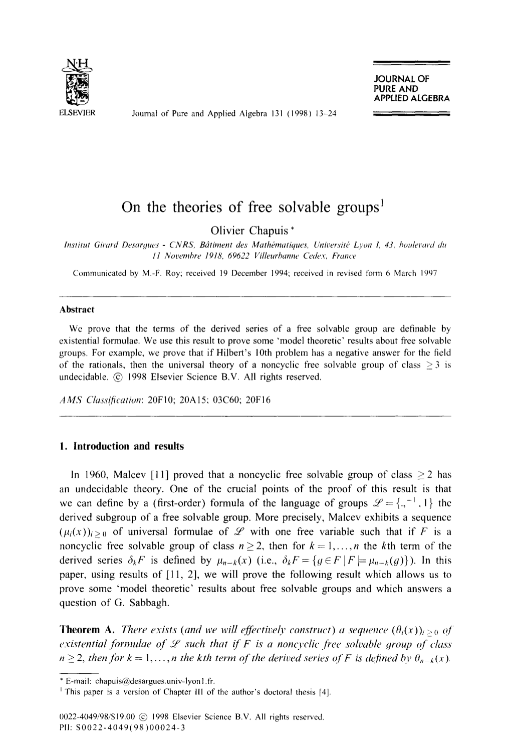 On the Theories of Free Solvable Groups'