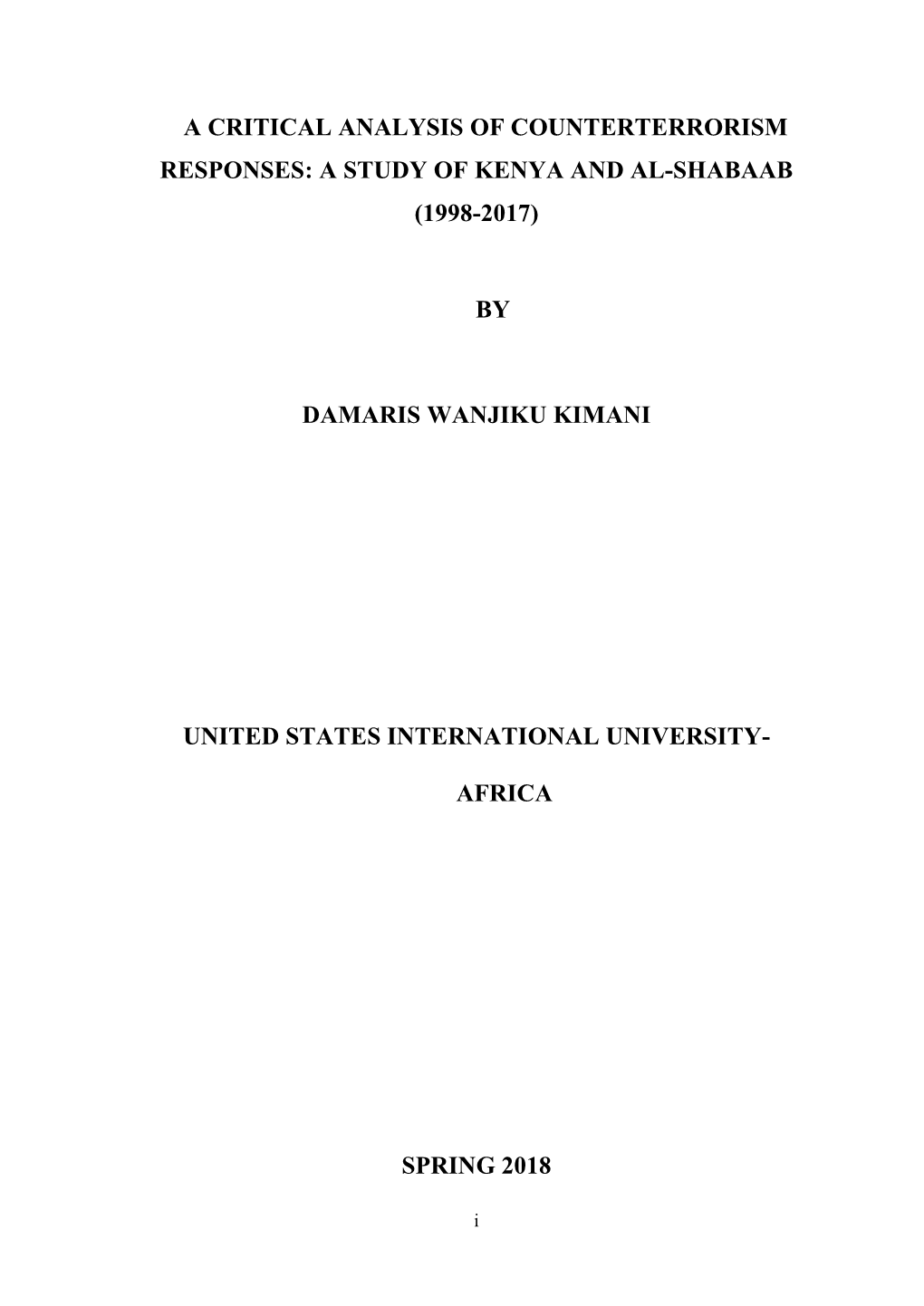 A Study of Kenya and Al-Shabaab (1998-2017)