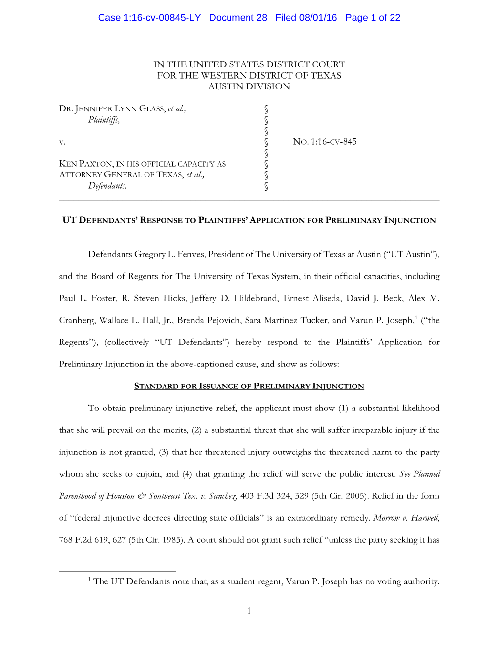 Cv-00845-LY Document 28 Filed 08/01/16 Page 1 of 22