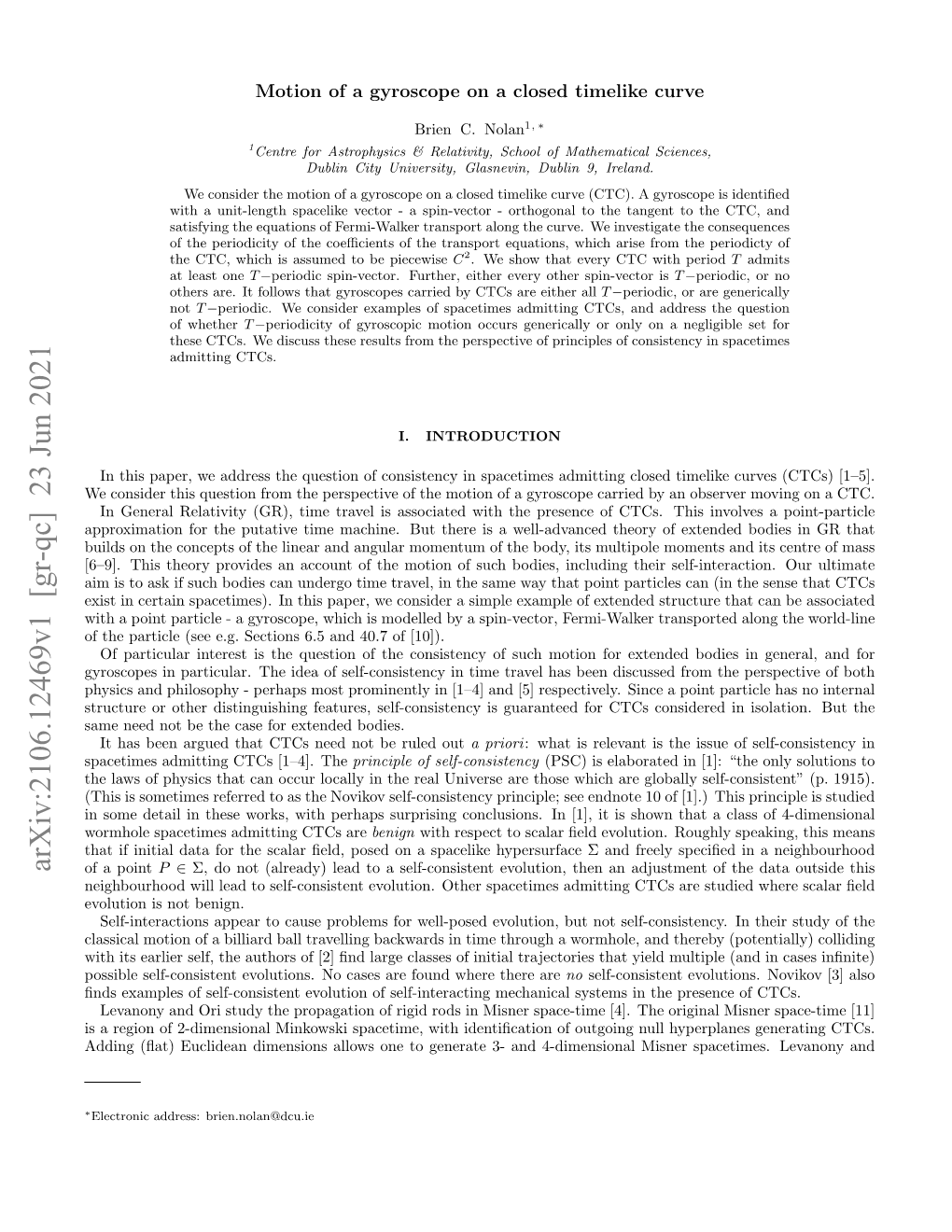 Motion of a Gyroscope on a Closed Timelike Curve