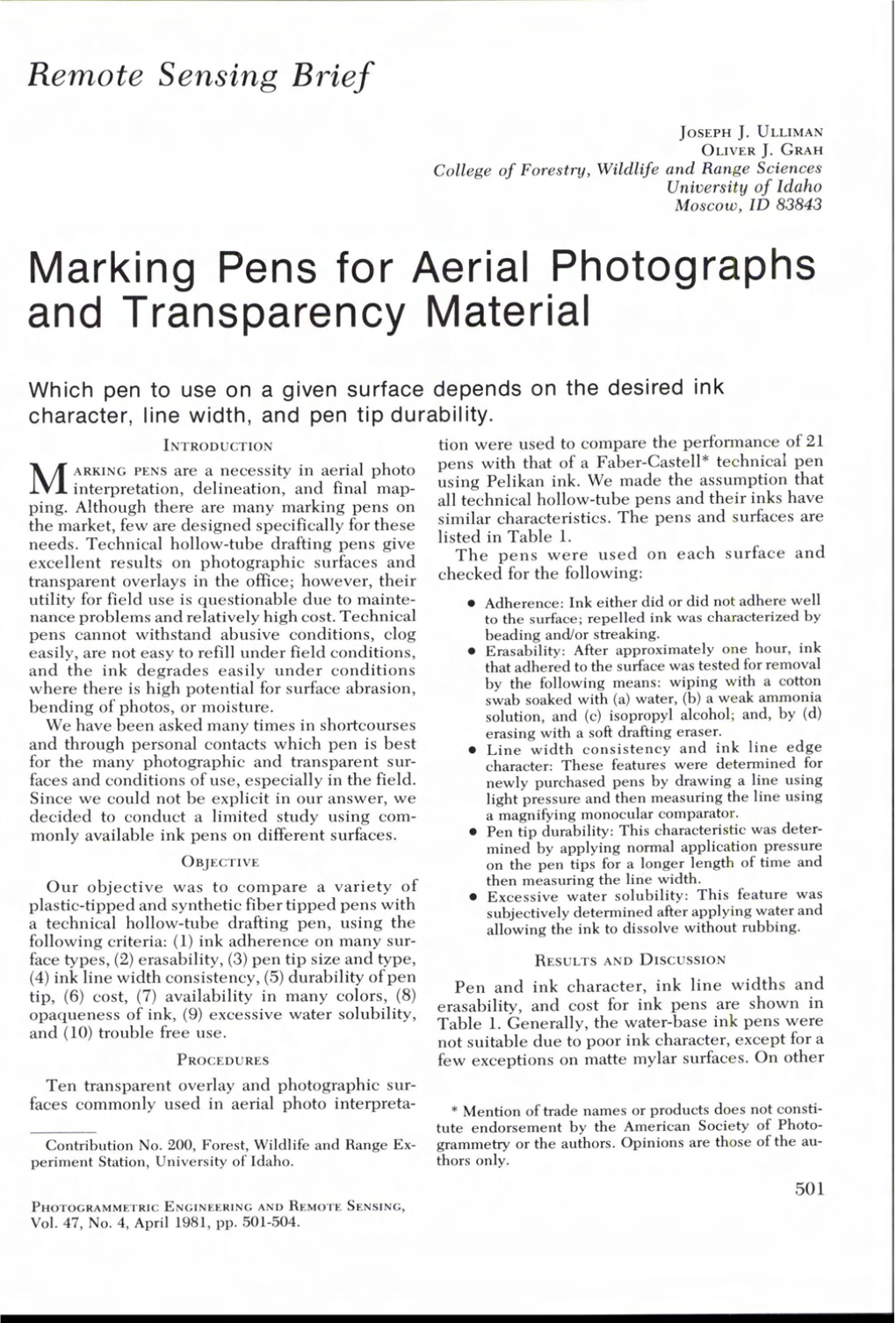 Marking Pens for Aerial Photographs and Transparency Material