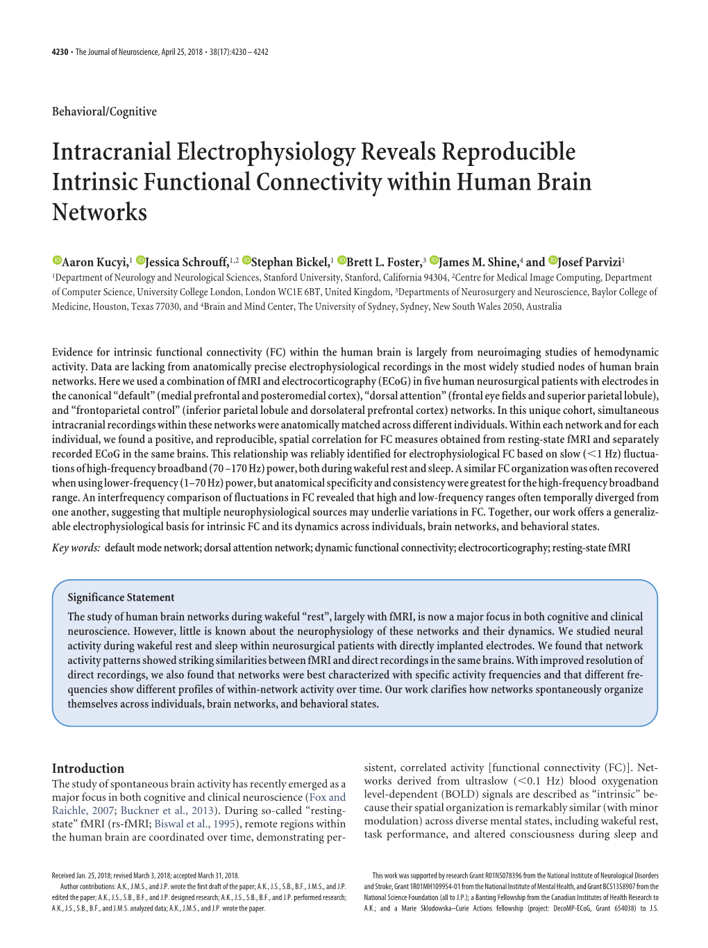 Intracranial Electrophysiology Reveals Reproducible Intrinsic Functional Connectivity Within Human Brain Networks