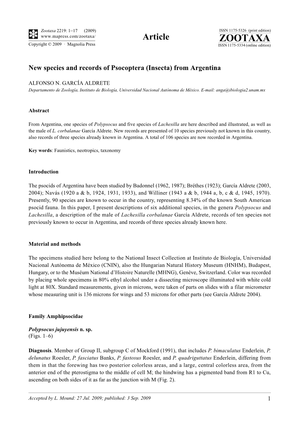 Zootaxa, New Species and Records of Psocoptera (Insecta)