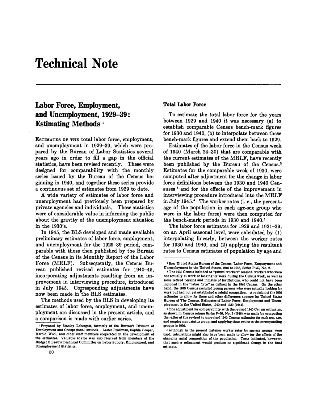 Labor Force, Employment, and Unemployment, 1929-39