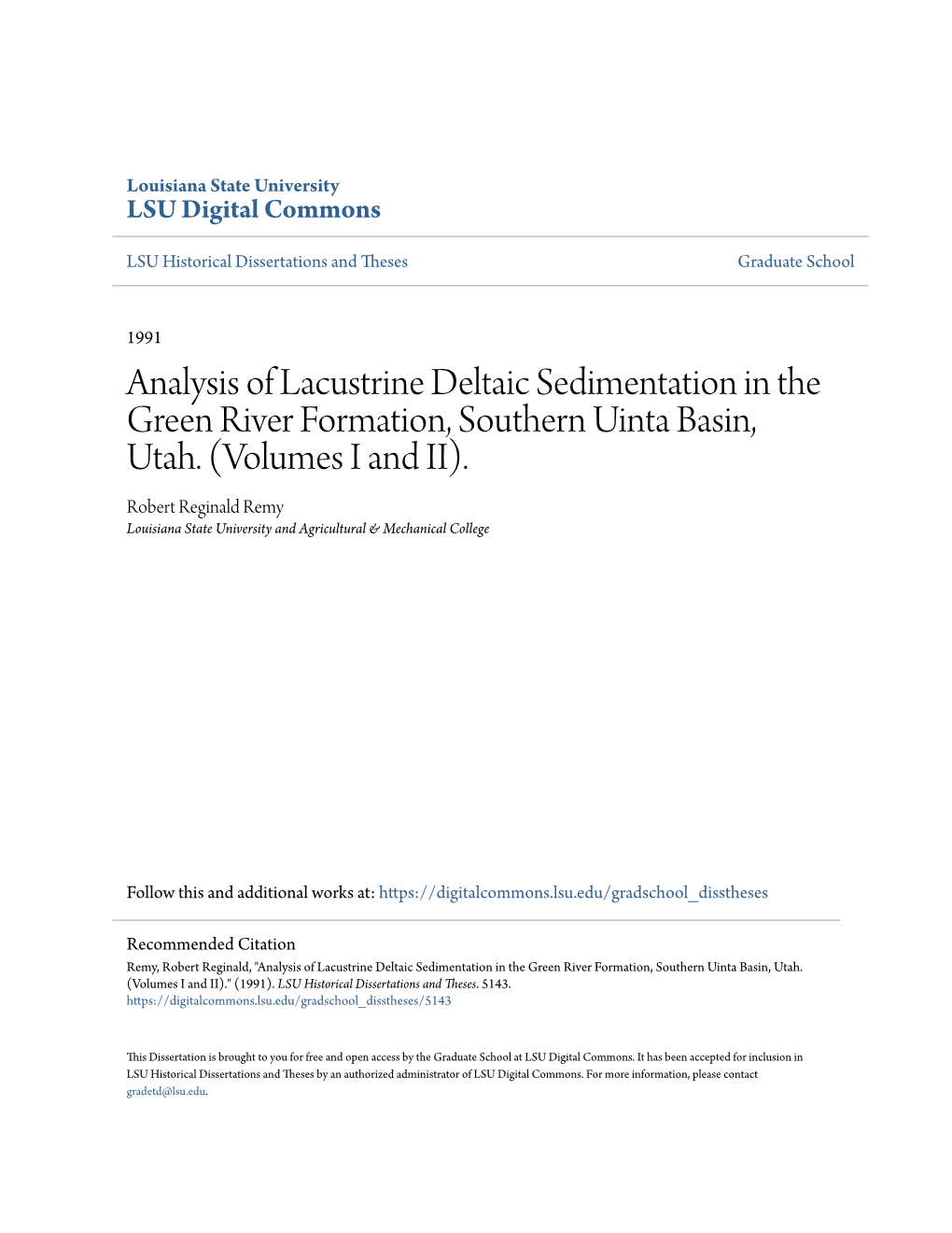 Analysis of Lacustrine Deltaic Sedimentation in the Green River Formation, Southern Uinta Basin, Utah