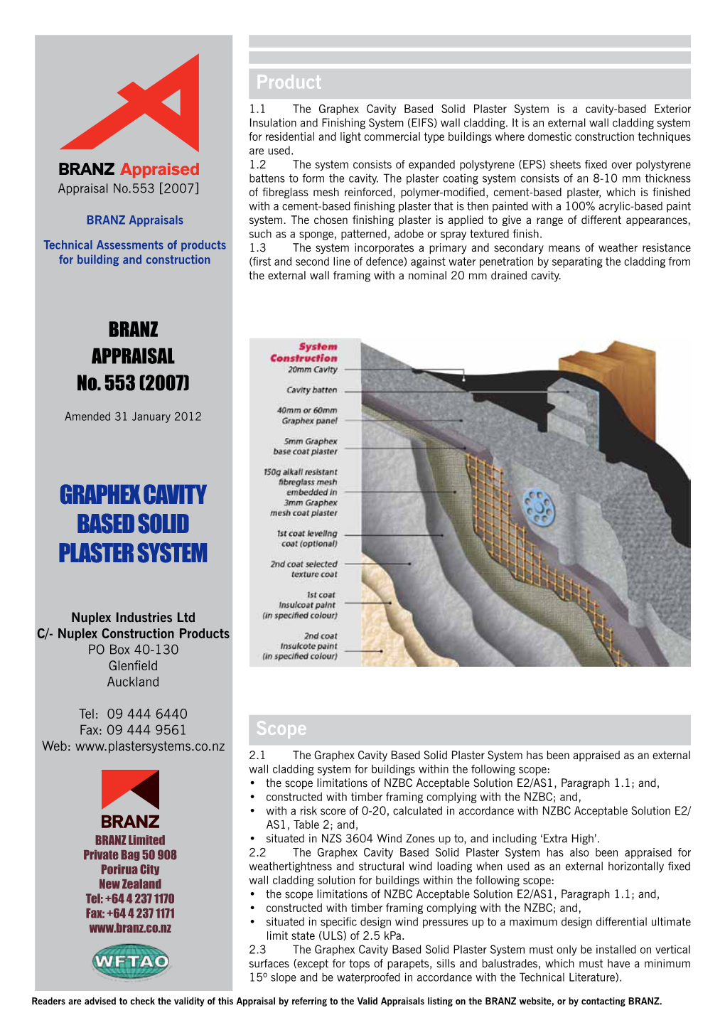 Graphex Cavity Based Solid Plaster System BRANZ Appraisal