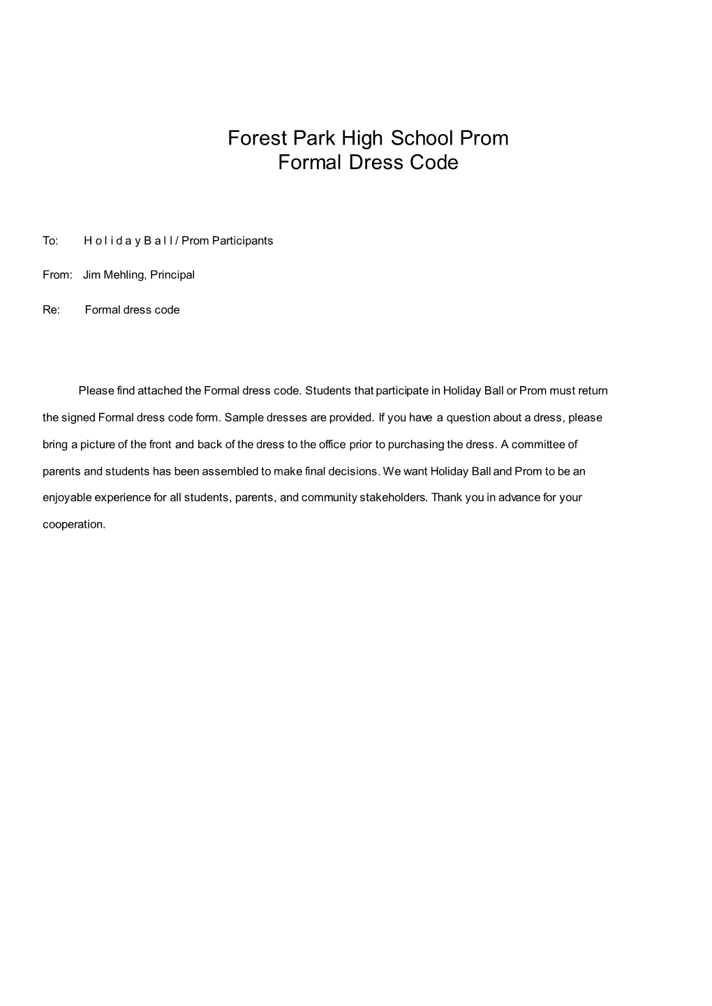 Forest Park High School Prom Formal Dress Code