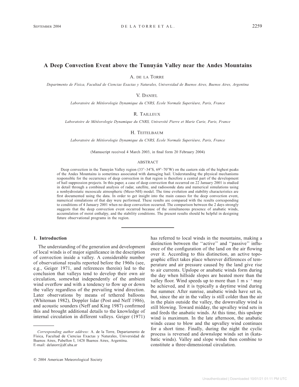 A Deep Convection Event Above the Tunuyán Valley Near the Andes