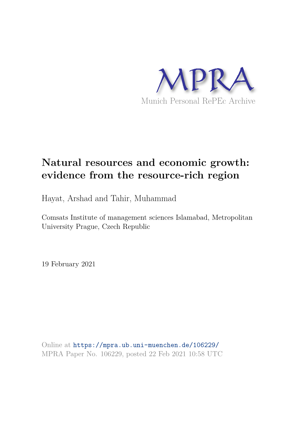 Natural Resources and Economic Growth: Evidence from the Resource-Rich Region