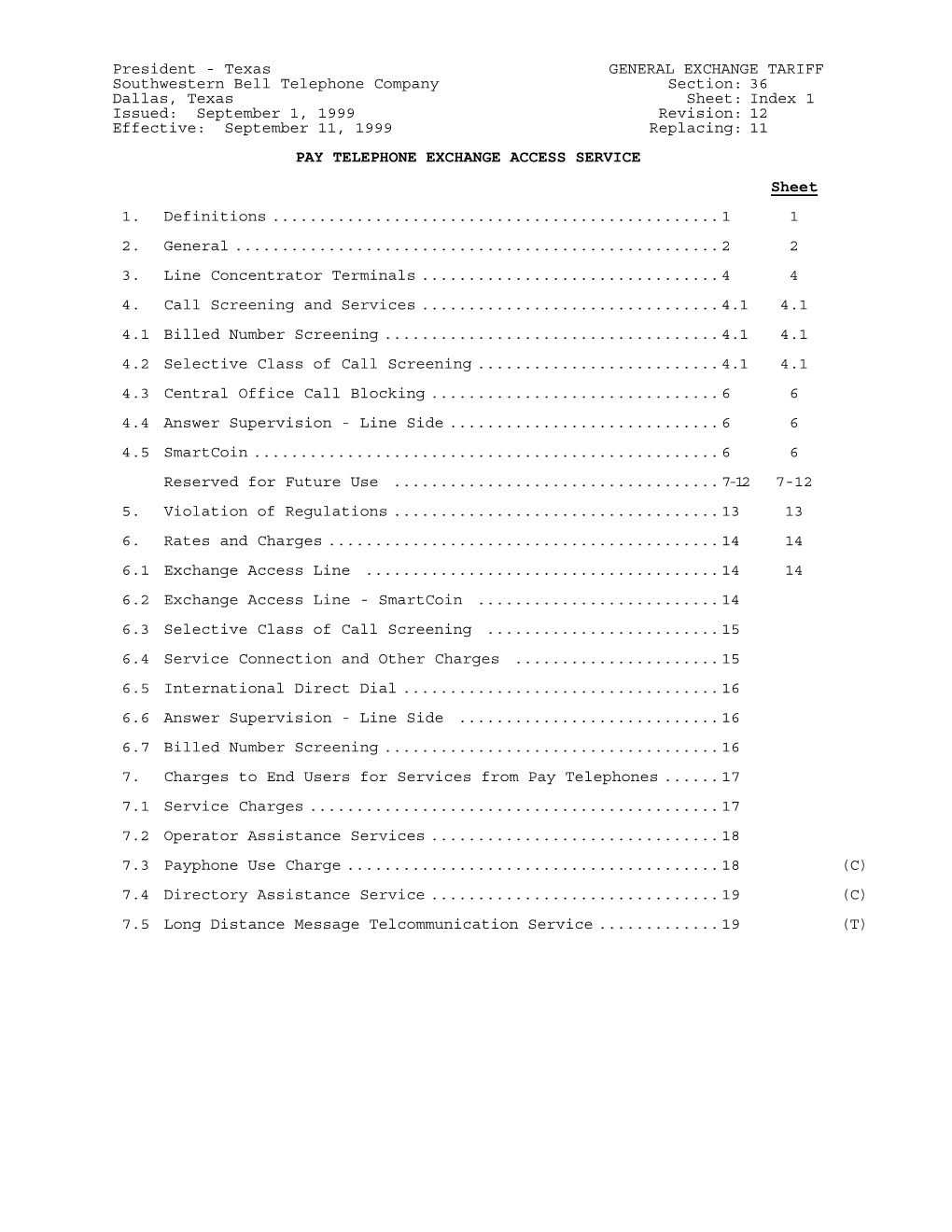 Texas GENERAL EXCHANGE TARIFF Southwestern Bell Telephone