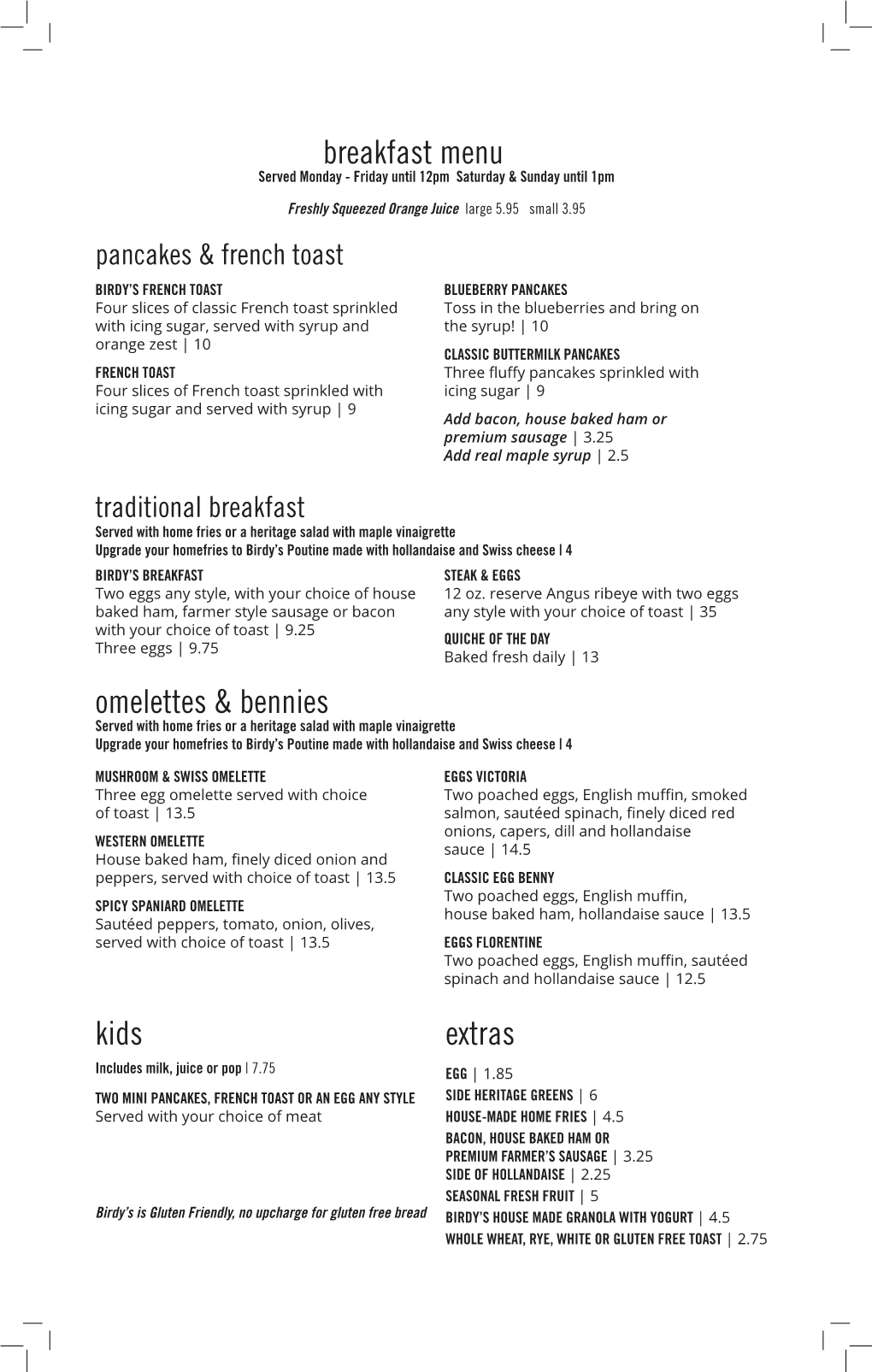 Breakfast Menu Omelettes & Bennies Extras Kids