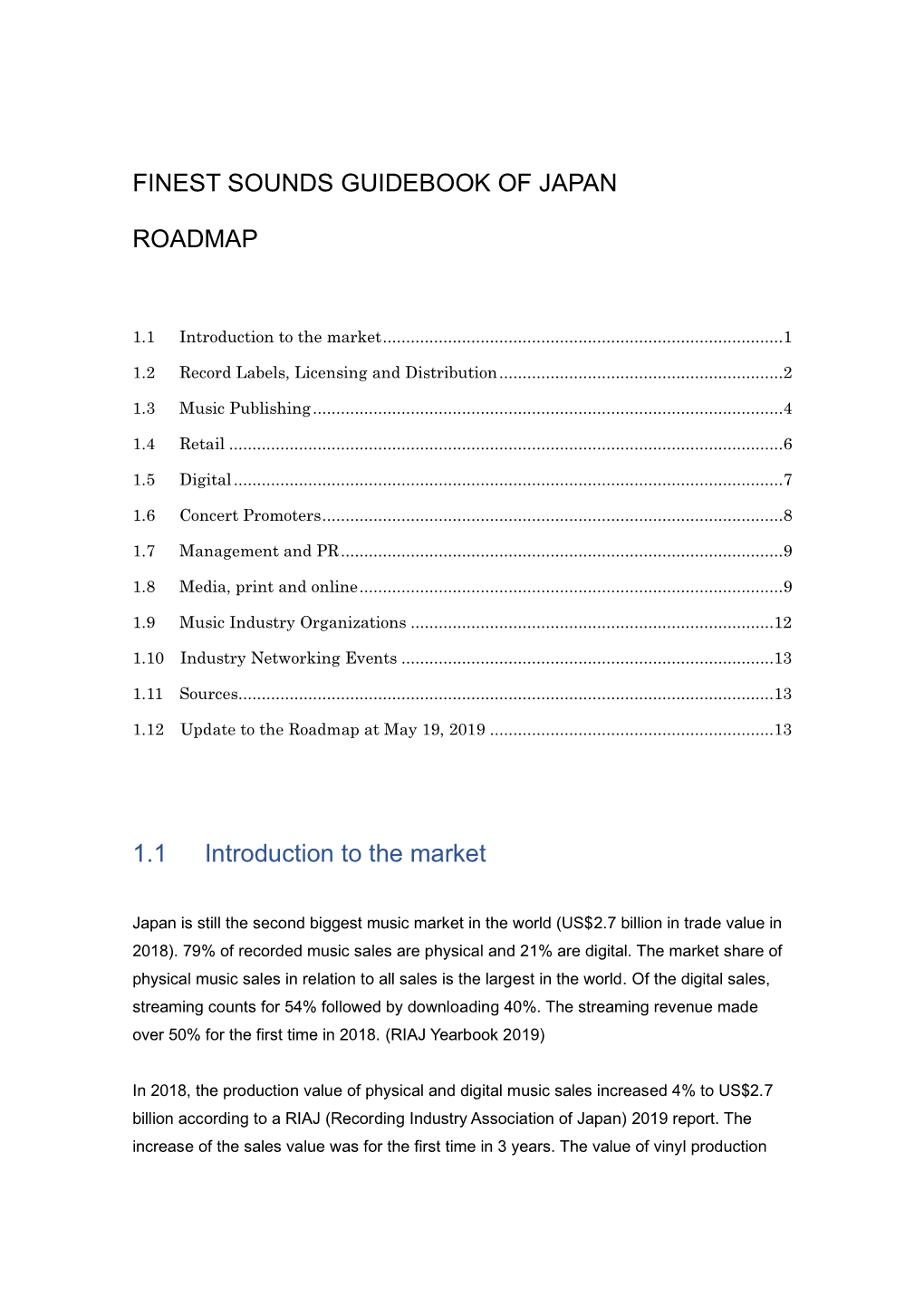 FINEST SOUNDS GUIDEBOOK of JAPAN ROADMAP 1.1 Introduction