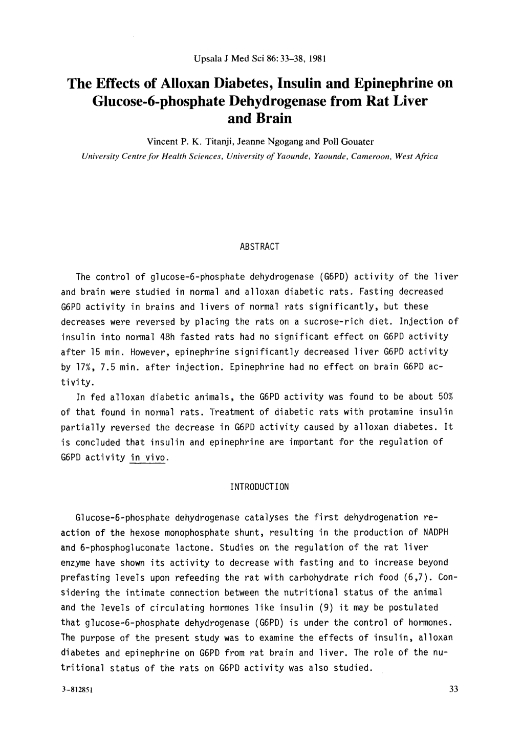 The Effects of Alloxan Diabetes, Insulin and Epinephrine on Glucose-6-Phosphate Dehydrogenase from Rat Liver and Brain