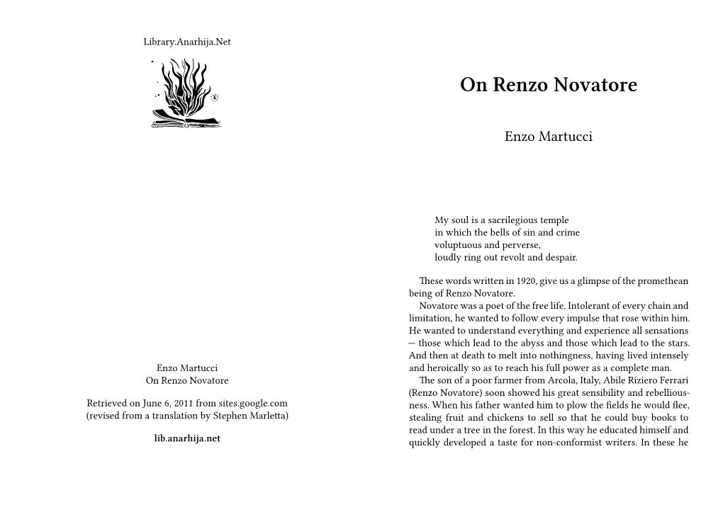 On Renzo Novatore