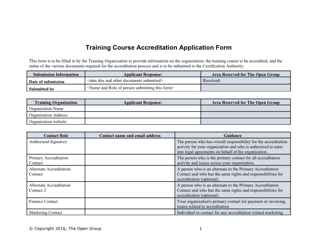 Training Course Accreditation Application Form